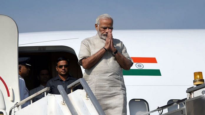 Prime Minister Narendra Modi arriving at Jamnagar, Gujarat