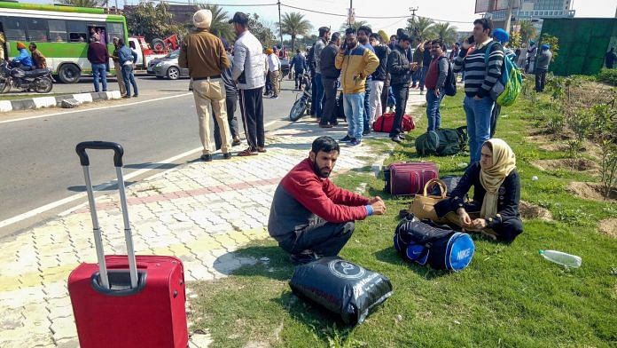 Air passengers stranded after Amritsar airport was shut down in the view of the tension along the Pakistan border, in Amritsar