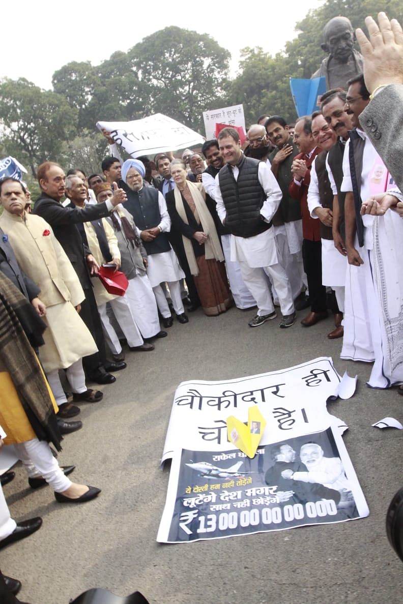 Rahul Gandhi with other senior leaders outside the parliament | Praveen Jain/ThePrint