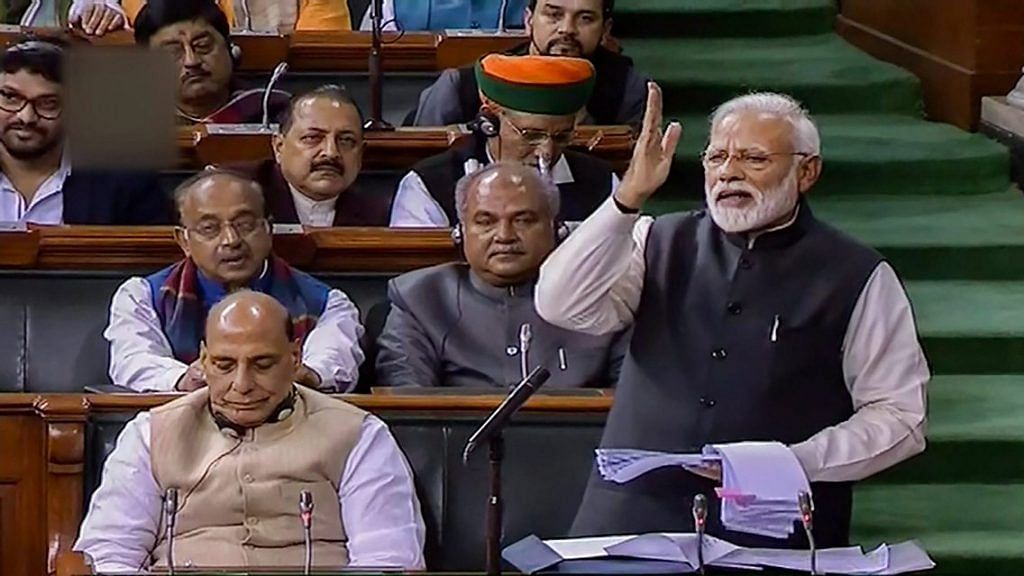 PM Narendra Modi addresses the Lok Sabha during the Budget Session of Parliament | PTI