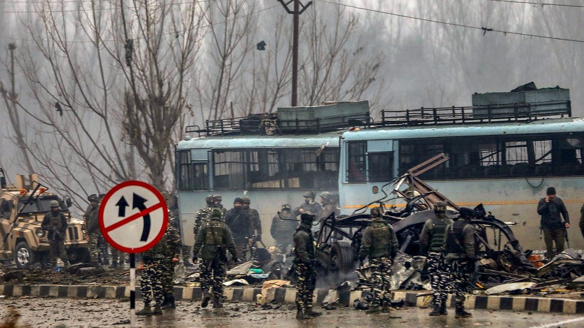 Militant attack in Pulwama Security personnel at the site of suicide bomb attack, Pulwama | PTI