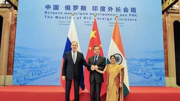India’s External Affairs Minister Sushma Swaraj, Russian Foreign Minister Sergei Lavrov and Chinese Foreign Minister Wang Yi at the16th meeting of the foreign ministers of Russia, India and China (RIC
