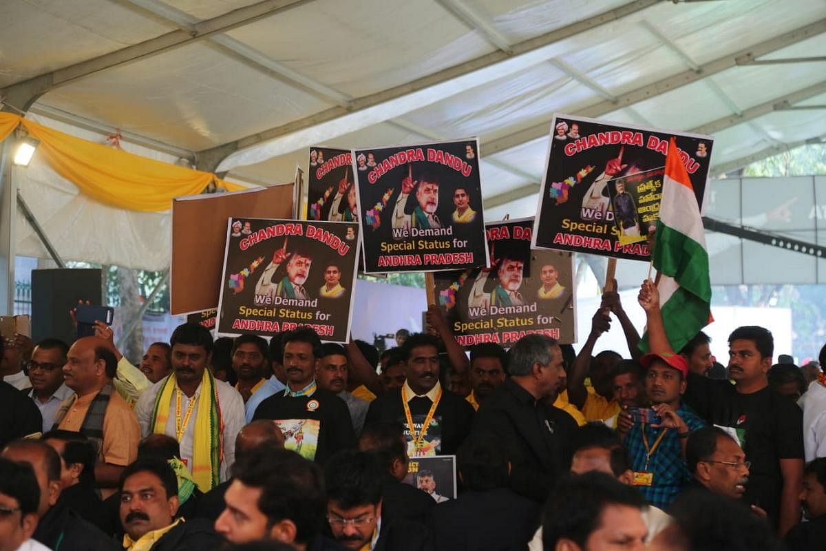 TDP supporters at the site | Suraj Bisht/ThePrint