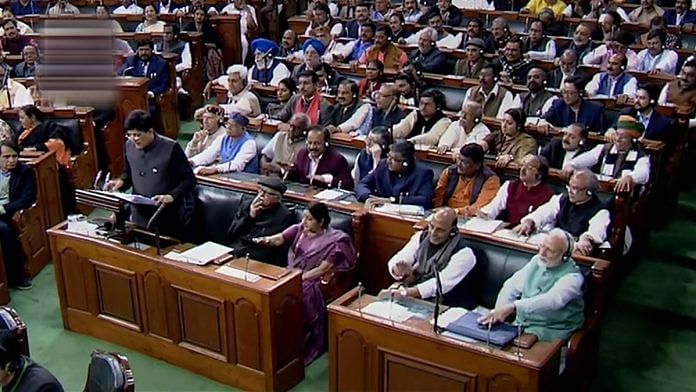 Finance Minister Piyush Goyal presents the interim Budget 2019-20 during the Budget Session at Parliament House | PTI