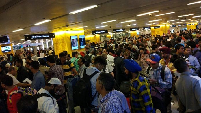 An immigration counter at the Indira Gandhi International Airport