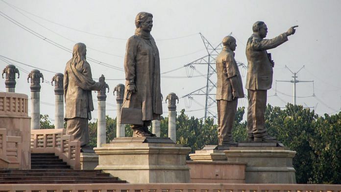 Former Uttar Pradesh CM Mayawati's statues among others at Dalit Prerna Sthal in Noida | PTI
