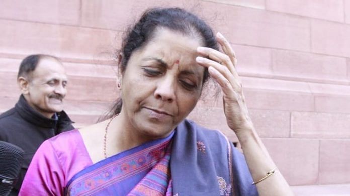 Defence minister Nirmala Sitharaman outside Parliament