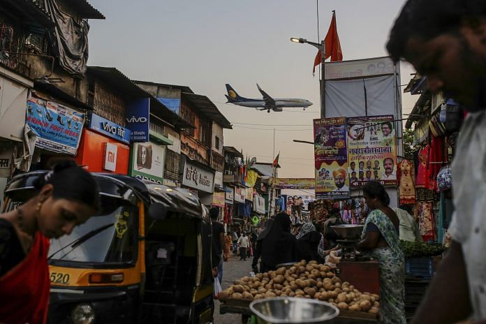 A Jet Airways plane prepares to land at Chhatrapati Shivaji International Airport in Mumbai