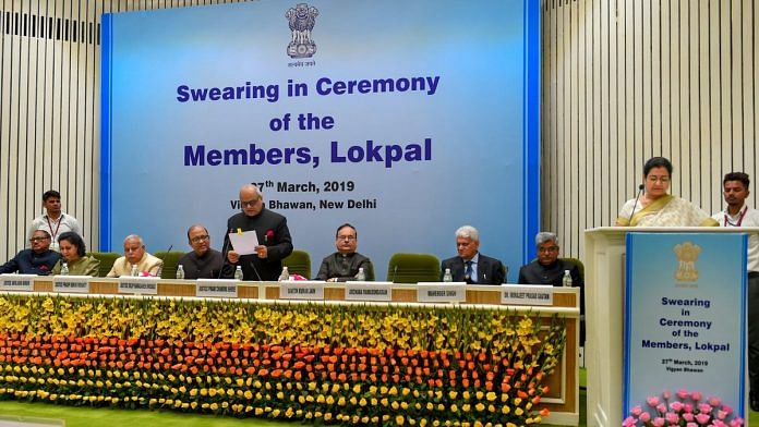 Lokpal chairperson Justice PC Ghose at the swearing-in ceremony of Lokpal members | Shahbaz Khan/PTI