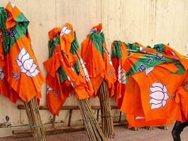 A worker carries Bharatiya Janata Party flags for distribution ahead of an election campaign (representational image) | PTI