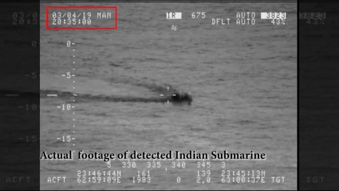 Screen shot of the snorkel of the Indian submarine shown by Pakistan Navy in its video