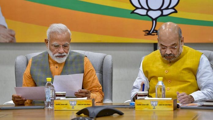 Prime Minister Narendra Modi and BJP National President Amit Shah during the BJP Central Election Committee (CEC) meeting