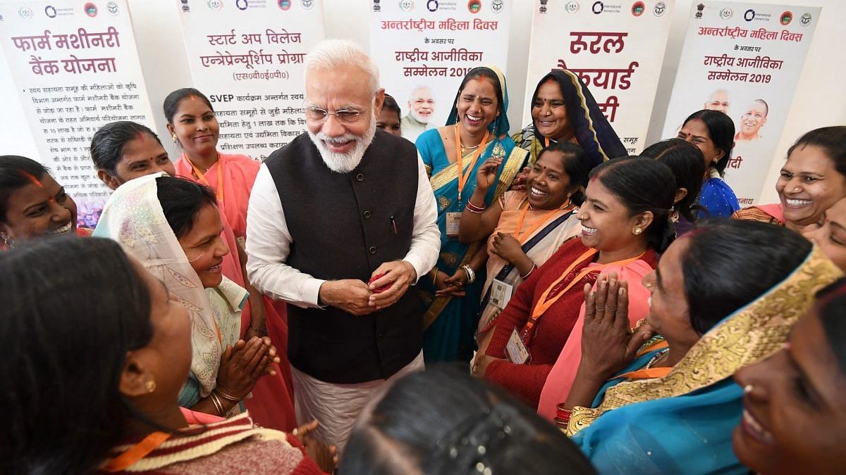 File photo of PM Narendra Modi at the National Women Livelihood Meet 2019, Uttar Pradesh | PTI