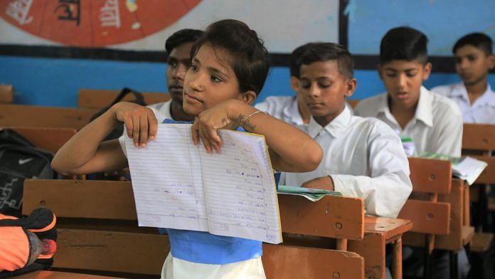 Students at a government school in Vikram Nagar, New Delhi