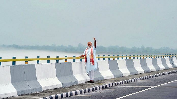 File photo of Narendra Modi at the Dhola Sadia Bridge, across River Brahmaputra, in Assam | PIB