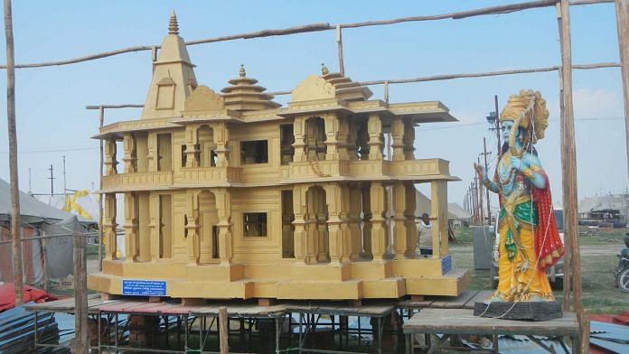 A model of the Ram Mandir at Kumbh Mela's VHP camp in Prayagraj