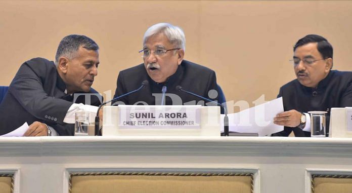 Chief Election Commissioner Sunil Arora announcing the dates of the upcoming Lok Sabha Election 2019 in New Delhi | ThePrint/Suraj Singh Bisht