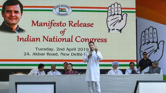 Congress president Rahul Gandhi addresses after the release of party's manifesto |Kamal Singh/PTI