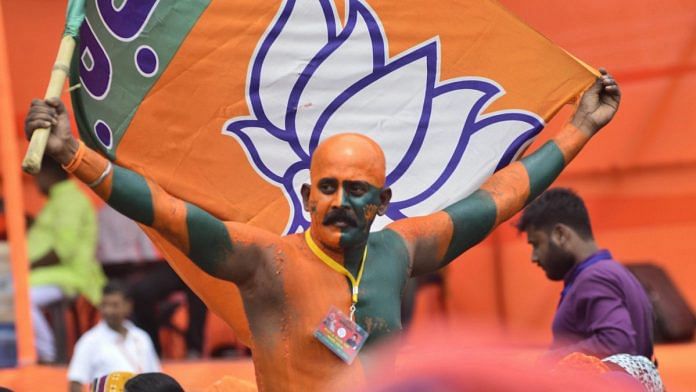 File photo of a BJP supporter during Prime Minister Narendra Modi's election campaign rally | PTI photo