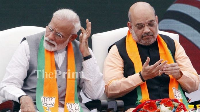 PM Narendra Modi and BJP president Amit Shah at the release of the manifesto in New Delhi | Praveen Jain | theprint