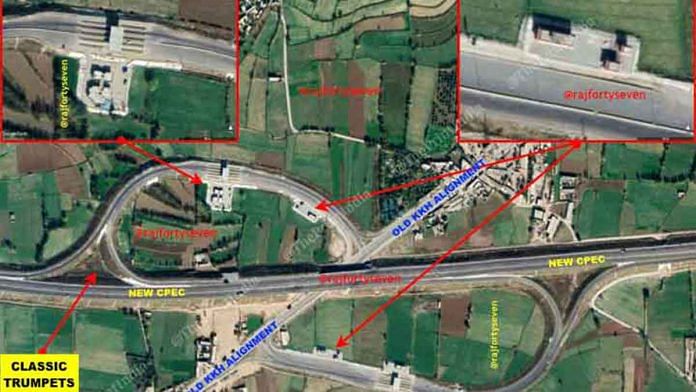 Satellite images show a few interchanges observed in the lower heights of Khyber Pakhtunkhwa, connecting important towns and roads with the CPEC | Col. Vinayak Bhat (retd) / ThePrint
