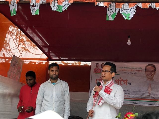 Kaliabor MP and Congress leader Gaurav Gogoi addressing party workers in his constituency 