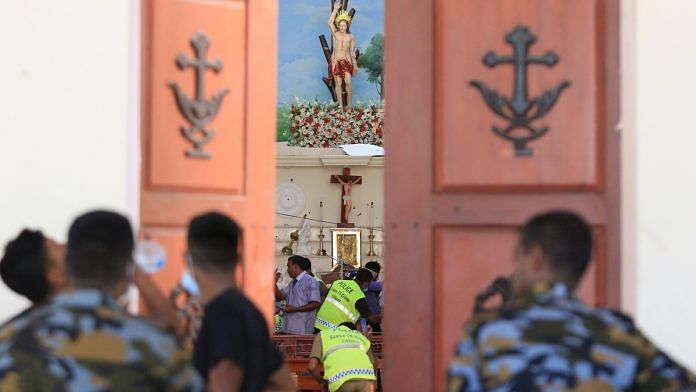 File photo | Sri Lankan soldiers inspect the damage inside St Sebastian's Church | Tharaka Basnayaka/Bloomberg