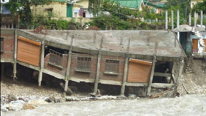 A building damaged by the flood waters in the Uttarakhand floods in 2013