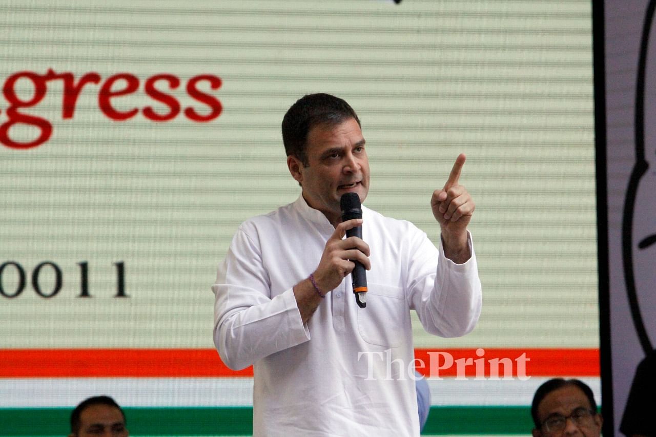 Congress president Rahul Gandhi interacts with media at his party's manifesto launch | Praveen Jain/ThePrint