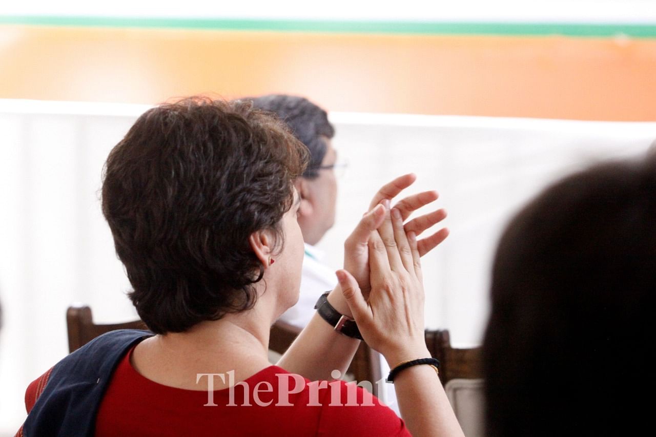 Congress general secretary Priyanka Gandhi applauds her brother | Praveen Jain/ThePrint