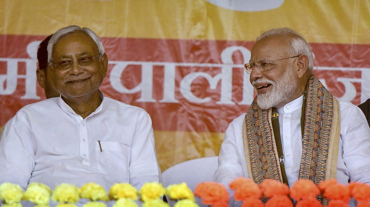 PM Narendra Modi and Bihar Chief Minister Nitish Kumar during the last phase of the Lok Sabha polls, at Paliganj in Patna