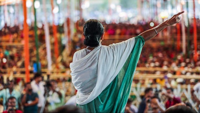 Mamata Banerjee speaks during a campaign rally in Swarupnagar, West Bengal | Prashanth Vishwanathan| Bloomberg