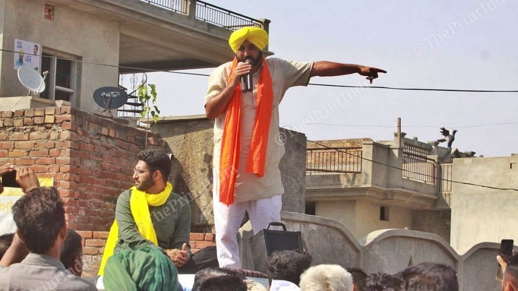 AAP MP Bhagwant Mann at a rally in Sangrur, Punjab.