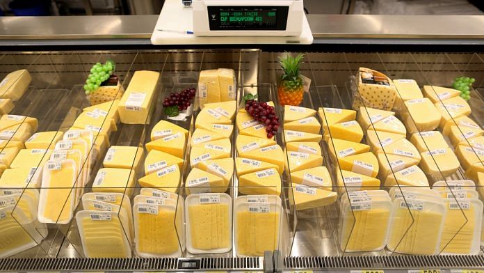 Slices of cheese on display