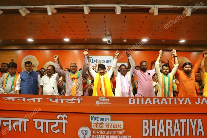 BJP leader Mukul Roy's son Subhrangshu Roy and 52 councillors join BJP at the party headquarters in New Delhi in May, 2019 | Photo: Suraj Singh Bisht | ThePrint