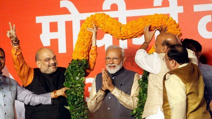 Narendra Modi with Rajnath Singh and Amit Shah
