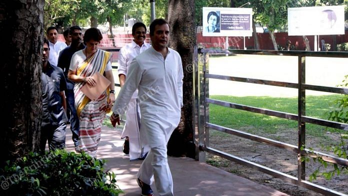 Congress president Rahul Gandhi with AICC UP East general secretary Priyanka Gandhi Vadra at AICC headquarter