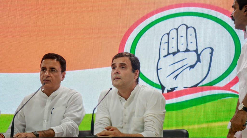 Congress spokesperson Randeep Singh Surjewala and party president Rahul Gandhi
