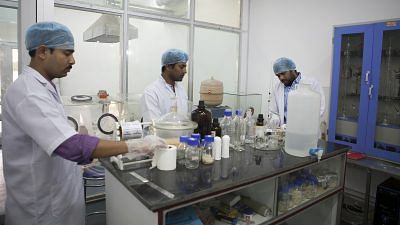 Research assistants at work in a lab in Indian Institute of Technology (IIT) Kharagpur in Kharagpur
