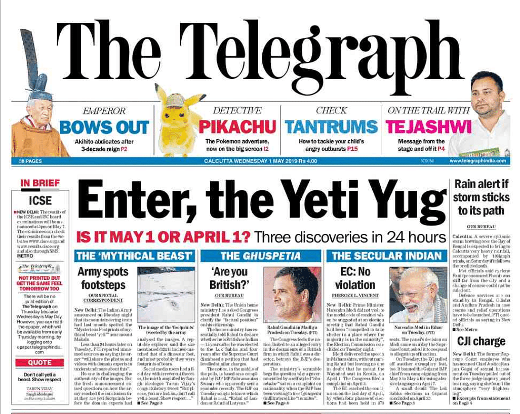 The Telegraph's front page on May 1 2019