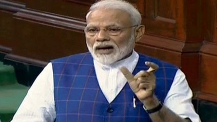 PM Narendra Modi speaking in the Lok Sabha today | ANI