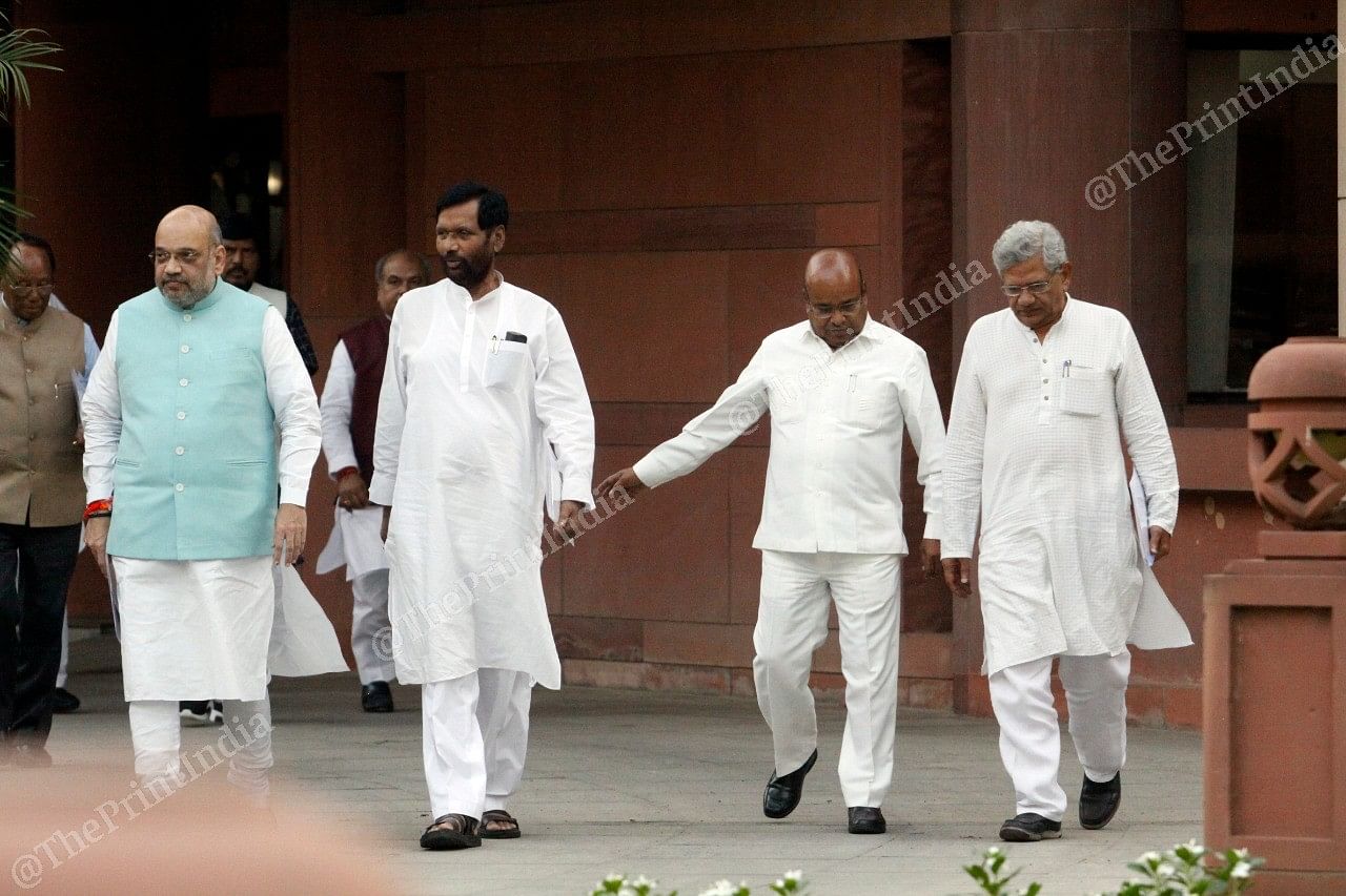 Union minister Amit Shah with Ram Vilas Paswan, Thawar Chand Gehlot and Sitaram Yechury