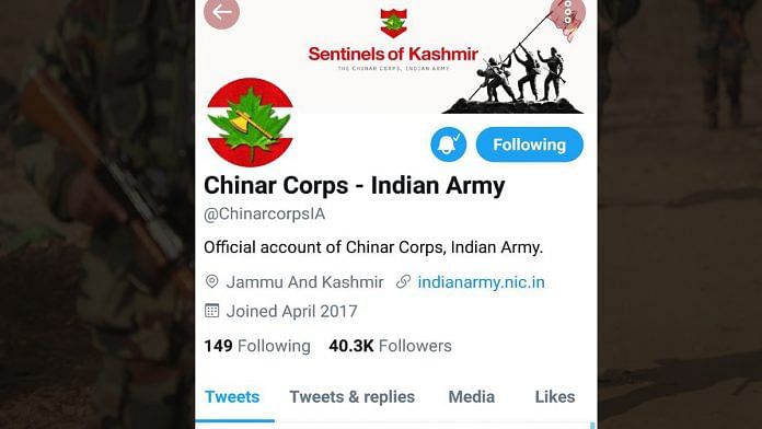 The Twitter page of the Chinar Corps. | Twitter