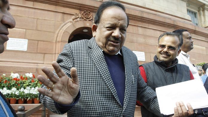 File photo of Union Health Minister Harsh Vardhan at Parliament House | Photo: Praveen Jain | ThePrint