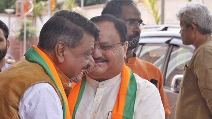 BJP leaders JP Nadda and Kailash Vijayvargiya at the BJP headquarters