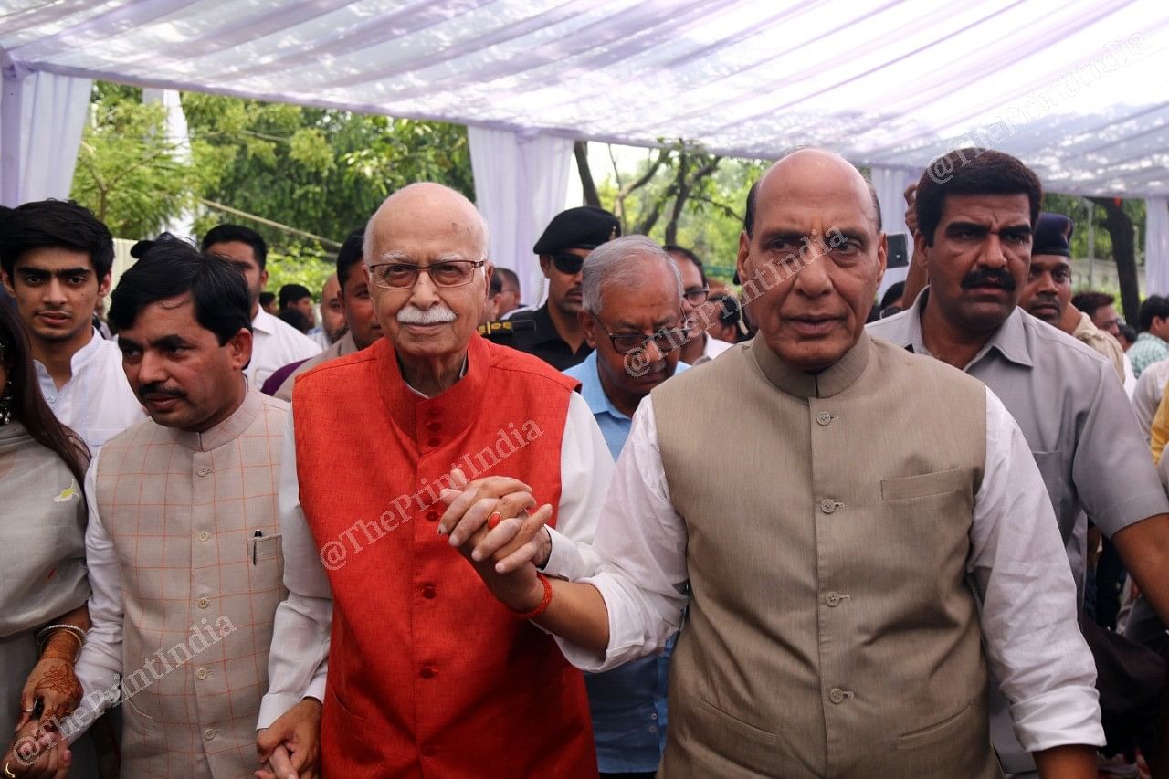 BJP leader L.K. Advani chose to celebrate Eid at Syed Shahnawaz Hussain's party, where he was ushered in by Defence Minister Rajnath Singh | Photo: Suraj Singh Bisht | ThePrint