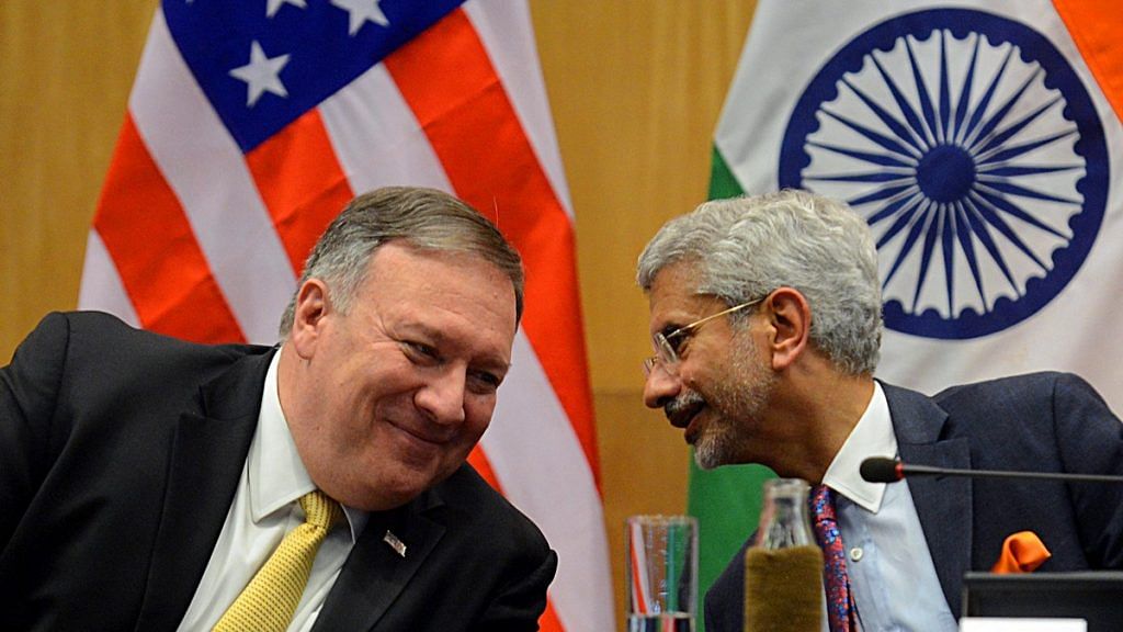 File image of US Secretary of State Mike Pompeo and India's External Affairs Minister S. Jaishankar | Photo: ANI