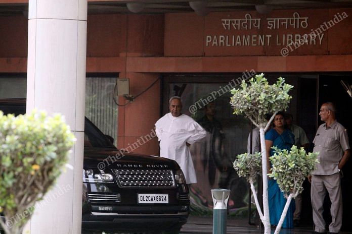 Odisha CM Naveen Patnaik outside Parliament House in New Delhi | Praveen Jain | ThePrint File Photo
