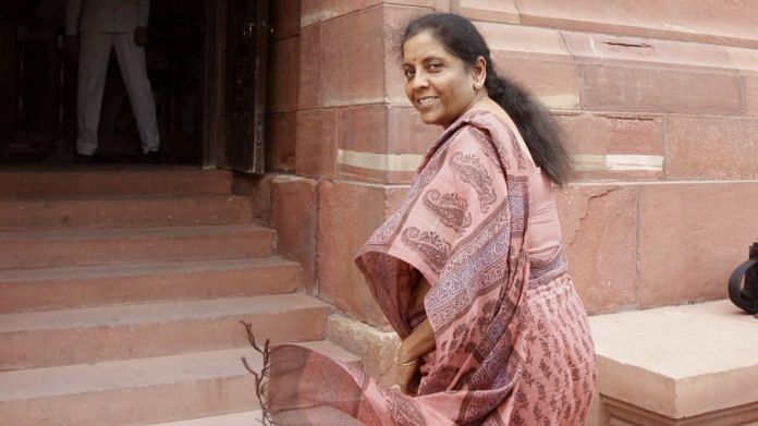 Finance minister Nirmala Sitharaman outside the Parliament