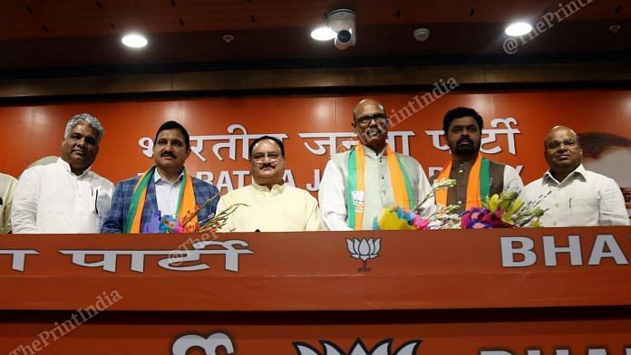 Y S Chowdary, C M Ramesh, Garikapati Mohan Rao and T G Venkatesh with J P Nadda and Thawarchand Gehlot | Photo by Suraj Singh Bisht | ThePrint